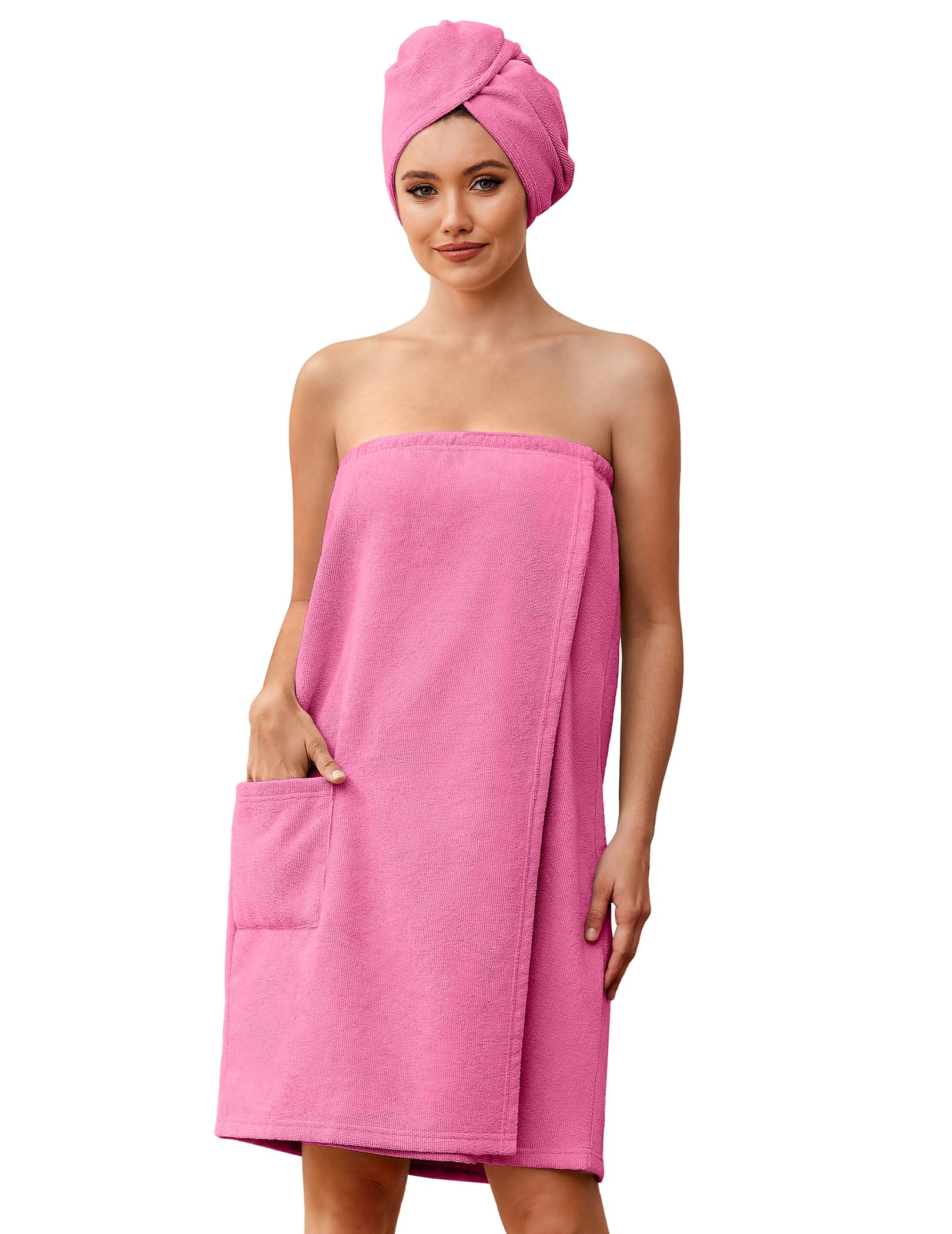 Ekouaer Towel Wrap for Women with Hair Towel Lightweight Knee Length Spa Body Bath Adjustable Closure Bathrobe with