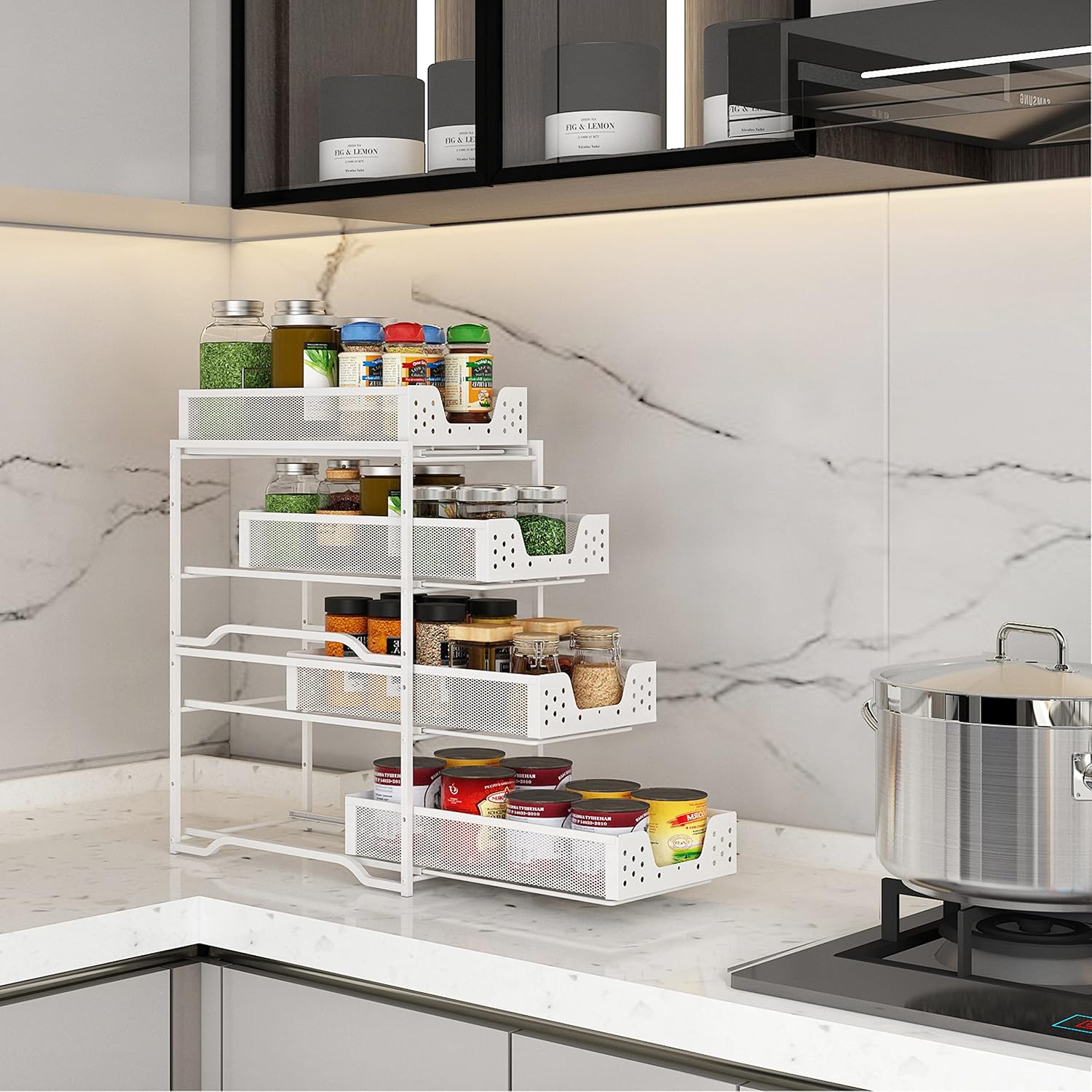 Simple Trending 2-Tier Stackable Under Sink Cabinet Organizer with Sliding Storage Drawer, White