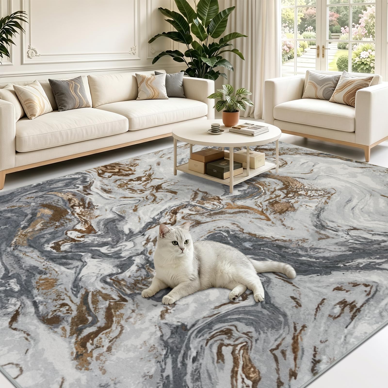 Famibay Teppich Wohnzimmer 160x230 cm Waschbare Teppiche Schlafzimmer Grau