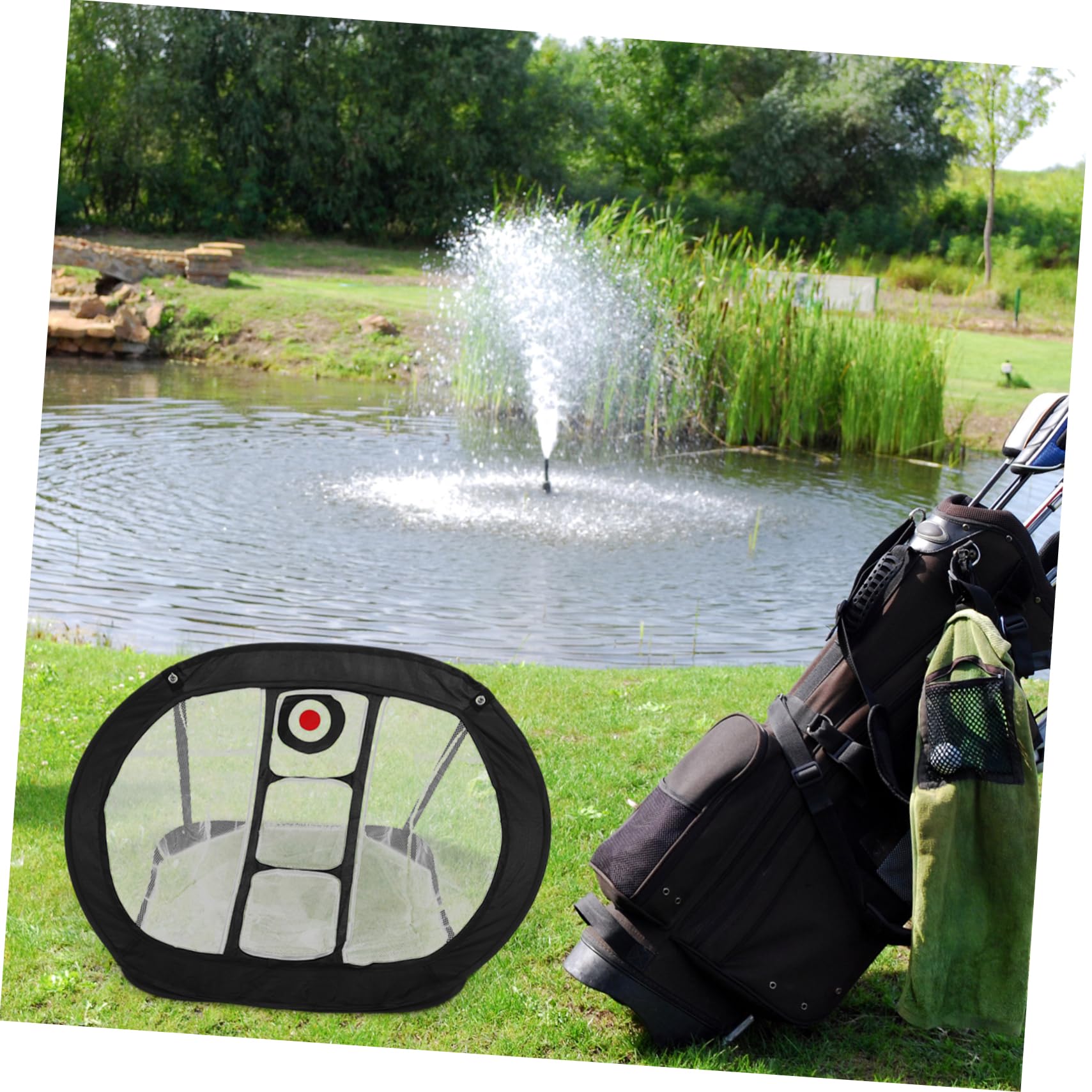 Golf Chipping Netz Satz Faltbar Quadratisch mit Sammelnetz Schwarz