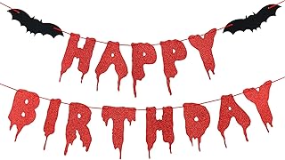 Red Glitter Halloween Happy Birthday Banner Halloween Horror Zombie Birthday Banner Halloween Bloody Horror Movie Themed Birthday Party Decorations Supplies