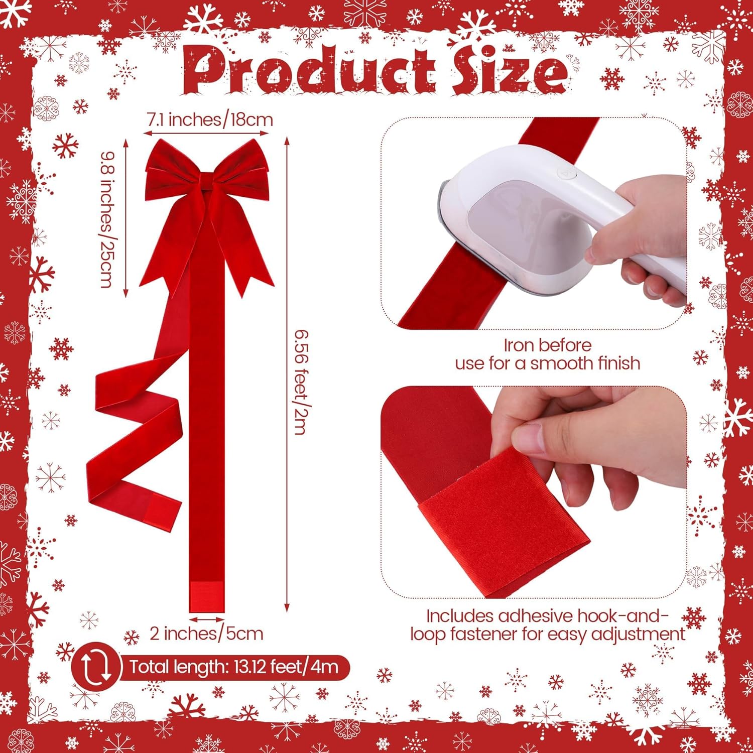 Aneco 6 Pack Christmas Door Ribbon and Bows, Large Christmas Velvet Cabinet Door Bows and Ribbons, Festive Velvet Bow with Hook-and-Loop Fastener for Cabinets Furniture Xmas Party Decorations, Red