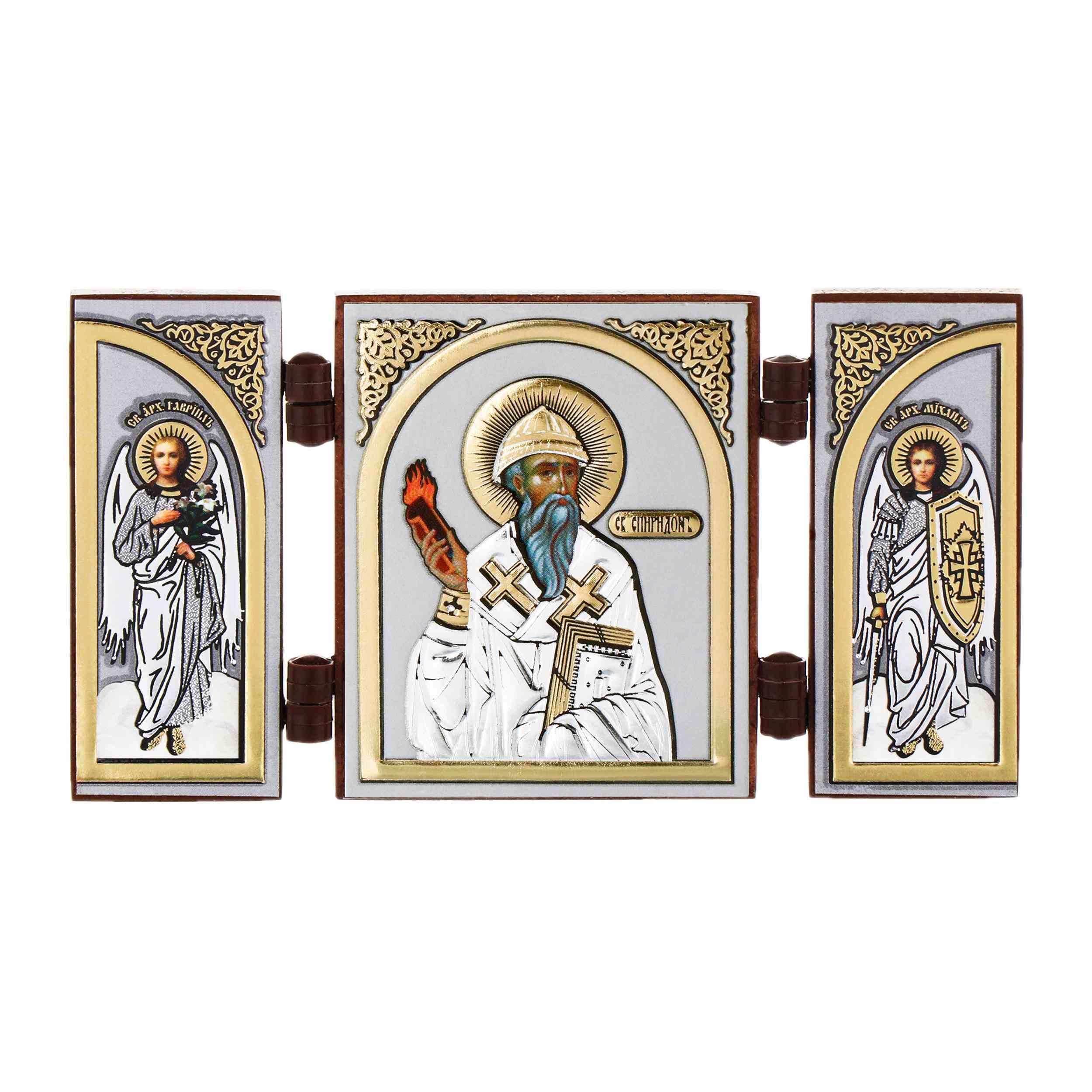Nklaus Hl. Spyridon - Saint Spyridon - Icon Triptych Christian - Wooden Travel Altar Iconography 16824