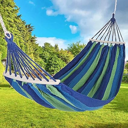 Lucario Camping Hammock Extra Large Canvas Cotton Hanging Hammock Hold 400lbs,One Person Relaxing Bed Outdoor&Indoor,Perfect for Camping,Travel,Beach, Patio,Room