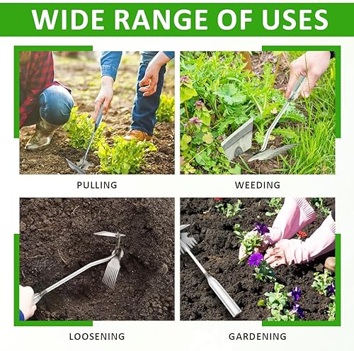 Miniatura 8 de Herramienta extractor de malezas, 2 piezas de herramienta de eliminación de malezas de doble propósito, 8 dientes de jardinería manual para jardín,
