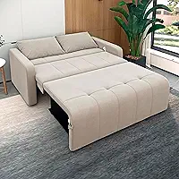 Sofá Cama Casal 3 Lugares Veloplus Bege Premium Com Almofadas Reclinável e Retrátil