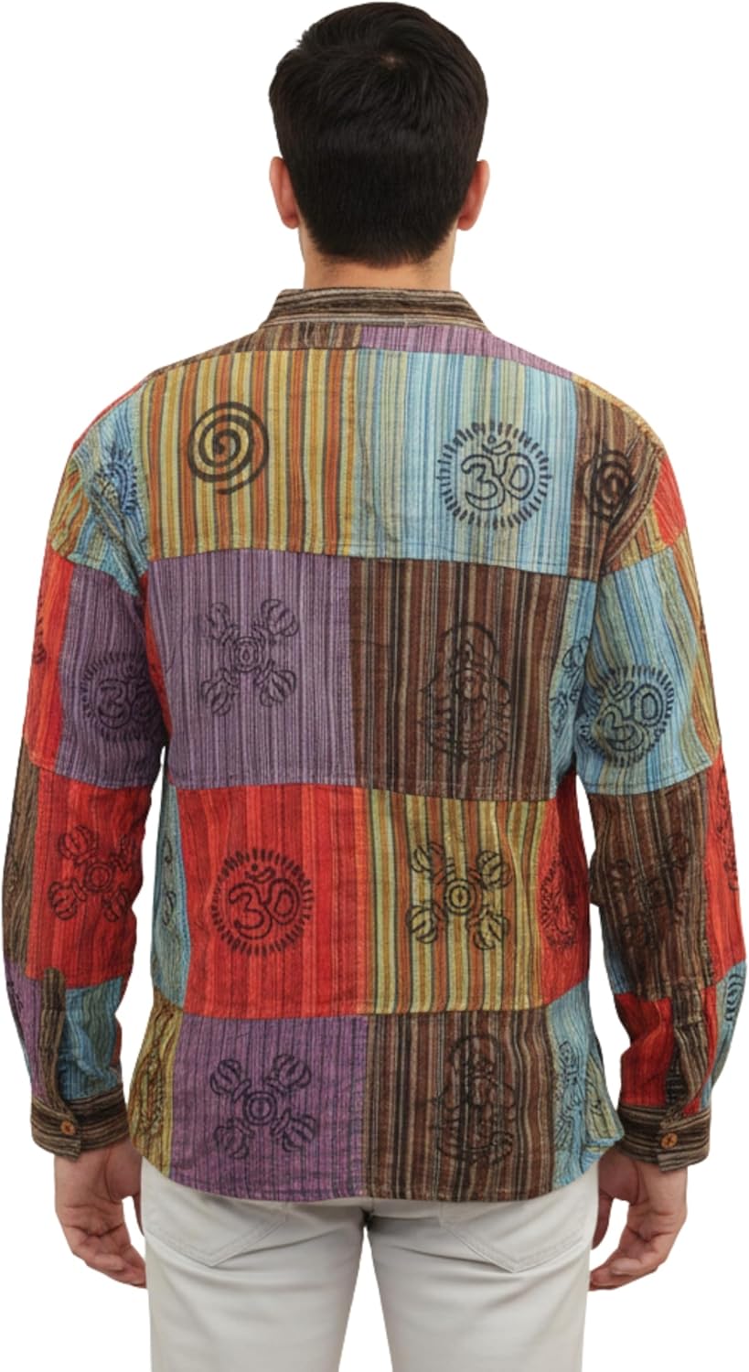 Shopoholic Fashion Mens Stonewashed Blocked Hippie Shirt