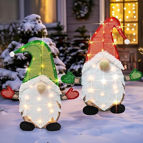 Miniatura 1 de TW SHINE Juego de 2 gnomos de Navidad iluminados, 50 l, 2 pies, gnomo apilable, decoración de Navidad para interiores y exteriores, festividades,