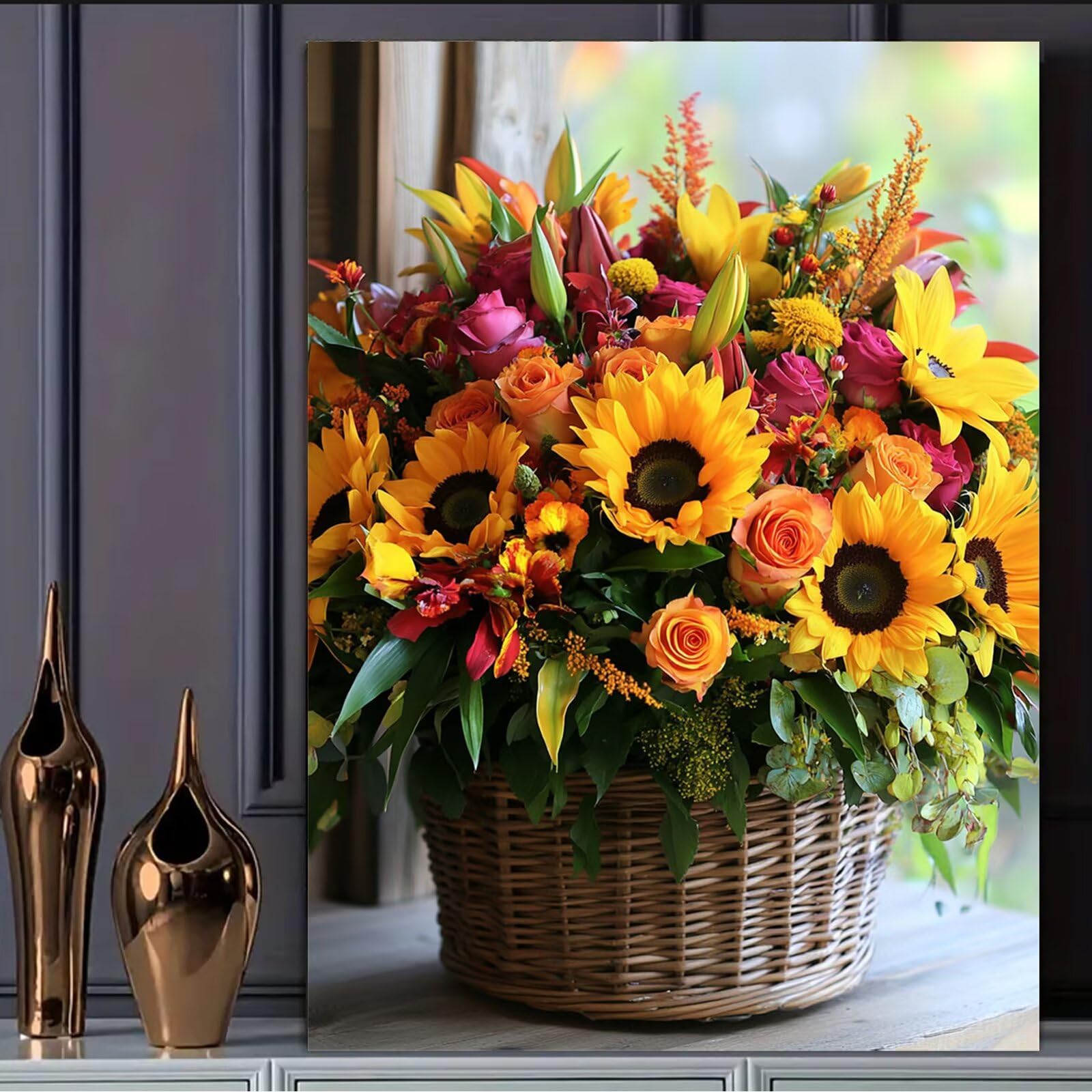 Dipingere Con i Numeri Adulti Fiore Dipingere con i Numeri con Telaio 70 x 100 cm,Autunno Paint by Numbers con Vernici e Pennelli, Kit di Pittura a Olio Fai-da-Te per Decorazioni Casa Regalo,kk-1049