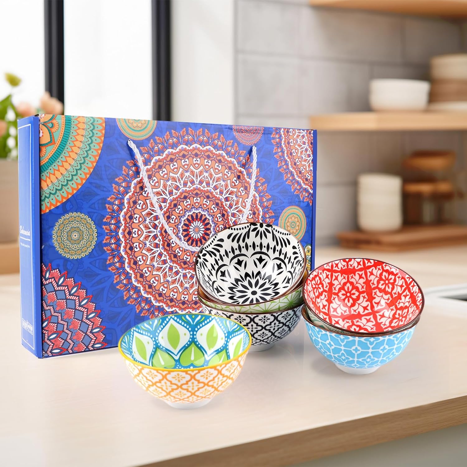 6 Pack Small Ceramic Bowls, 300ml/10oz Small Porcelain Dessert Bowls, Colorful Decorative Bowl for Ice Cream, Snack, Rice, Noodles Microwave & Dishwasher Safe