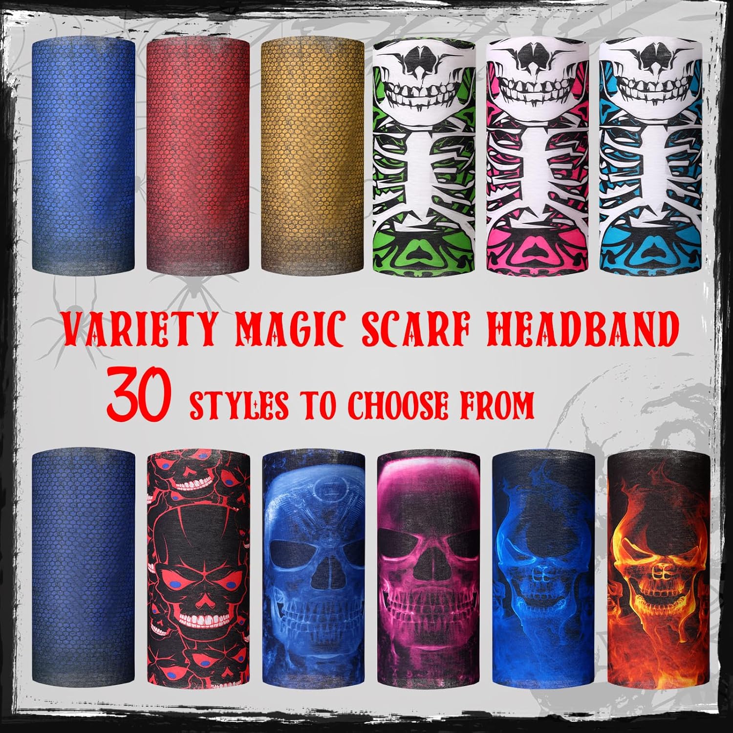 Tarpop 30 Pcs Skull Face Mask for Summer Work Halloween Motorcycle Neck Gaiter Bulk Seamless Headwear Balaclava Face Covers - Image 2