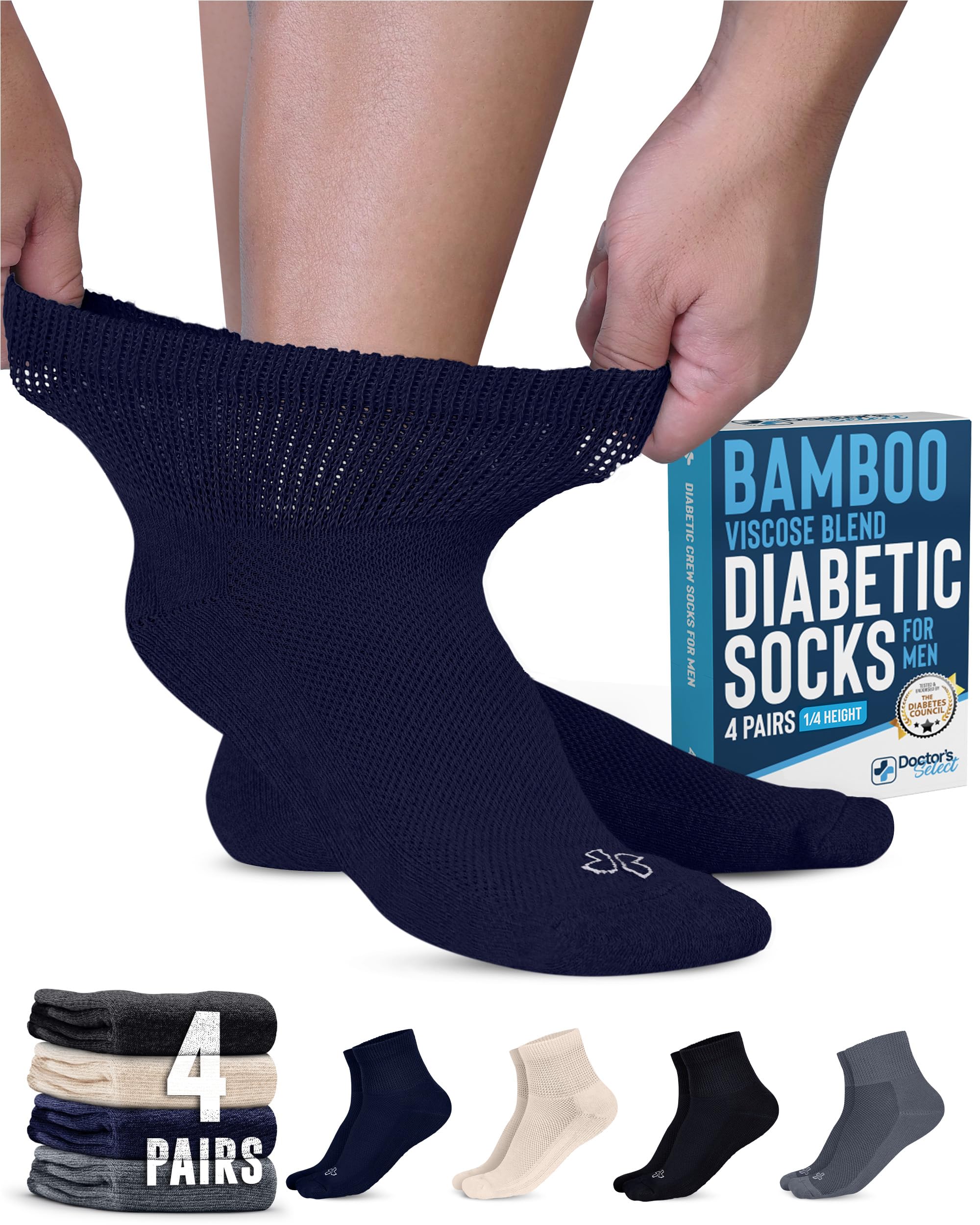 Doctor's Select Diabetic Socks for Men - 4 Pairs Diabetic Ankle Socks
