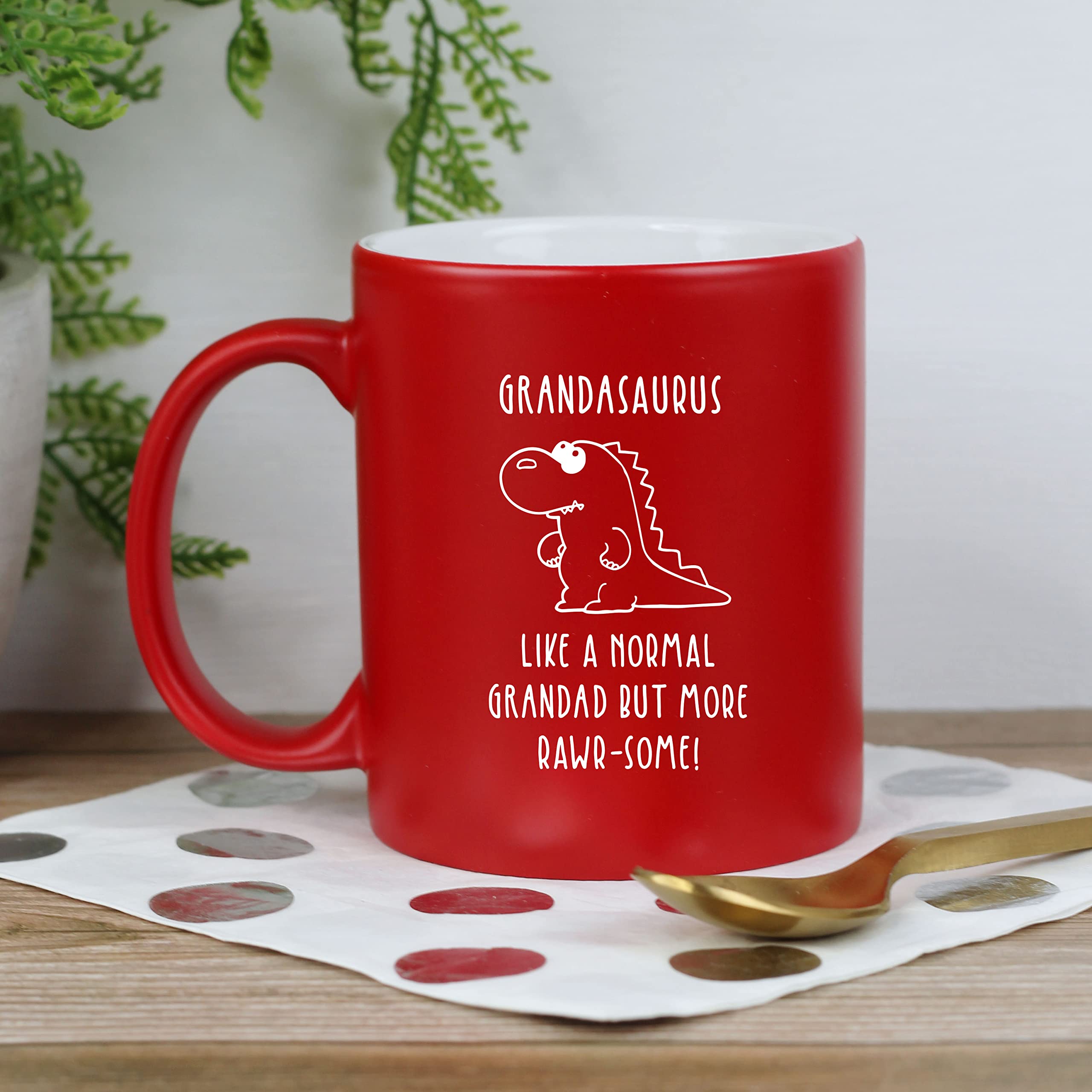eBuyGB Grandasaurus Mug, Grandad Mug, Dinosaur Mug, Engraved Matte Red Coffee Mug, Matt Tea Cup, Father's Day Gift for Granddad, Grandpa, Birthday Gift, Funny Present