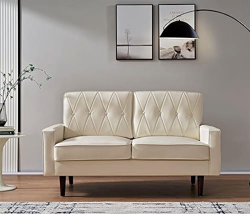 Miniatura 2 de Container Furniture Direct Sofá biplaza de piel sintética de estilo moderno con elegantes patas cónicas redondas y respaldo copetudo con botones,