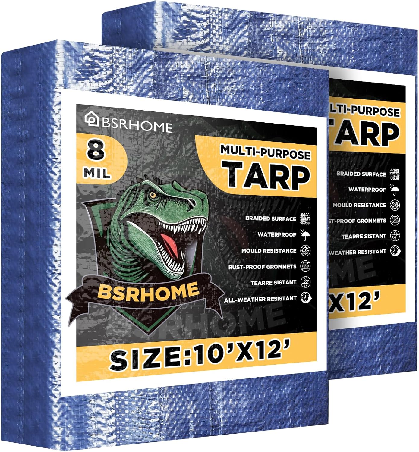 Tarps Waterproof 10x12 Feet, 2 Pack Heavy Duty Blue Tarp Cover 8 Mil Thick, Resistant Plastic Tarpaulin with Metal Grommets, Outdoor Tent Cover for Emergency Rain