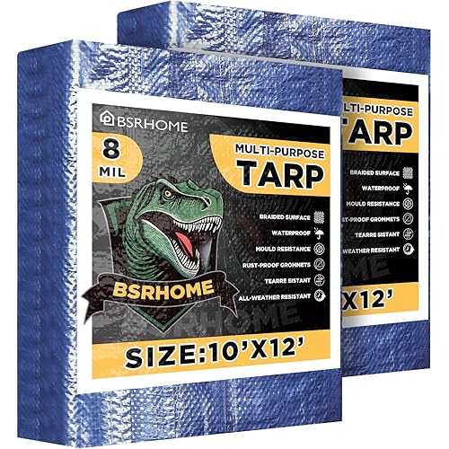 Tarps Waterproof 10x12 Feet, 2 Pack Heavy Duty Blue Tarp Cover 8 Mil Thick, Resistant Plastic Tarpaulin with Metal Grommets, Outdoor Tent Cover for Emergency Rain