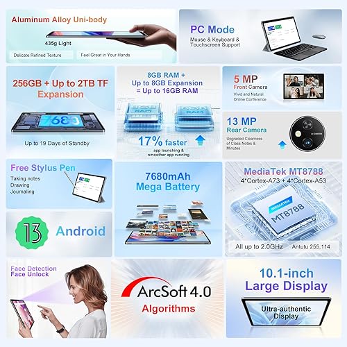 Miniatura 2 de Blackview Tablet Android 13 de 10 pulgadas con 16 GB de RAM, procesador Octa Core de última actualización 2023 con almacenamiento de 256 GB, WiFi