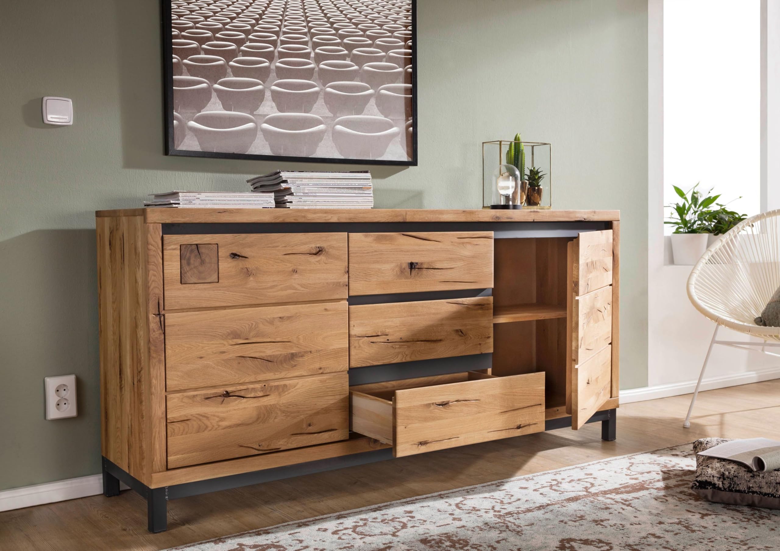 MASSIVMOEBEL24.DE Sideboard Wildeiche Natur geölt VILLANDERS #109