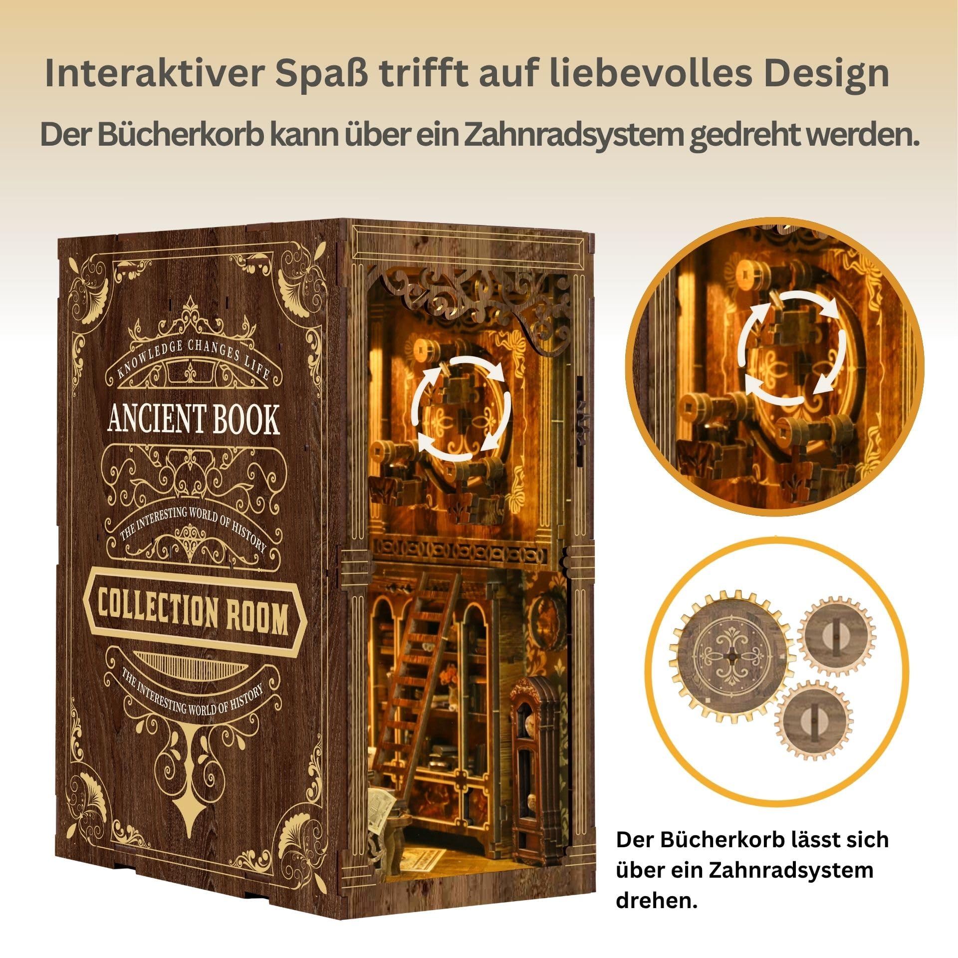 Book Nook - Kit da costruzione con luci a LED, fai da te, in miniatura, libreria, vecchi libri, in legno 3D, per libreria, decorazione, idea regalo per adulti e adolescenti (Biblioteca)