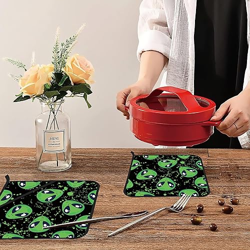 Miniatura 6 de Soportes para ollas verdes de alienígena, 2 unidades para cocina, almohadillas calientes resistentes al calor para cocinar a la parrilla, hornear