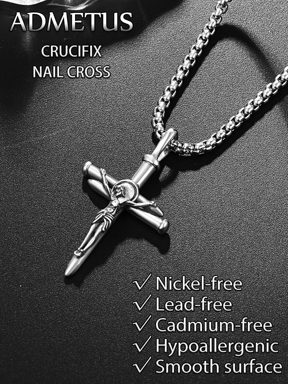 ADMETUS 925 Sterling Silver Patron Saint Necklace | Amulet Necklace Cross Jewelry for Men with 2.5mm 22"+2" Rolo Chain - Image 5