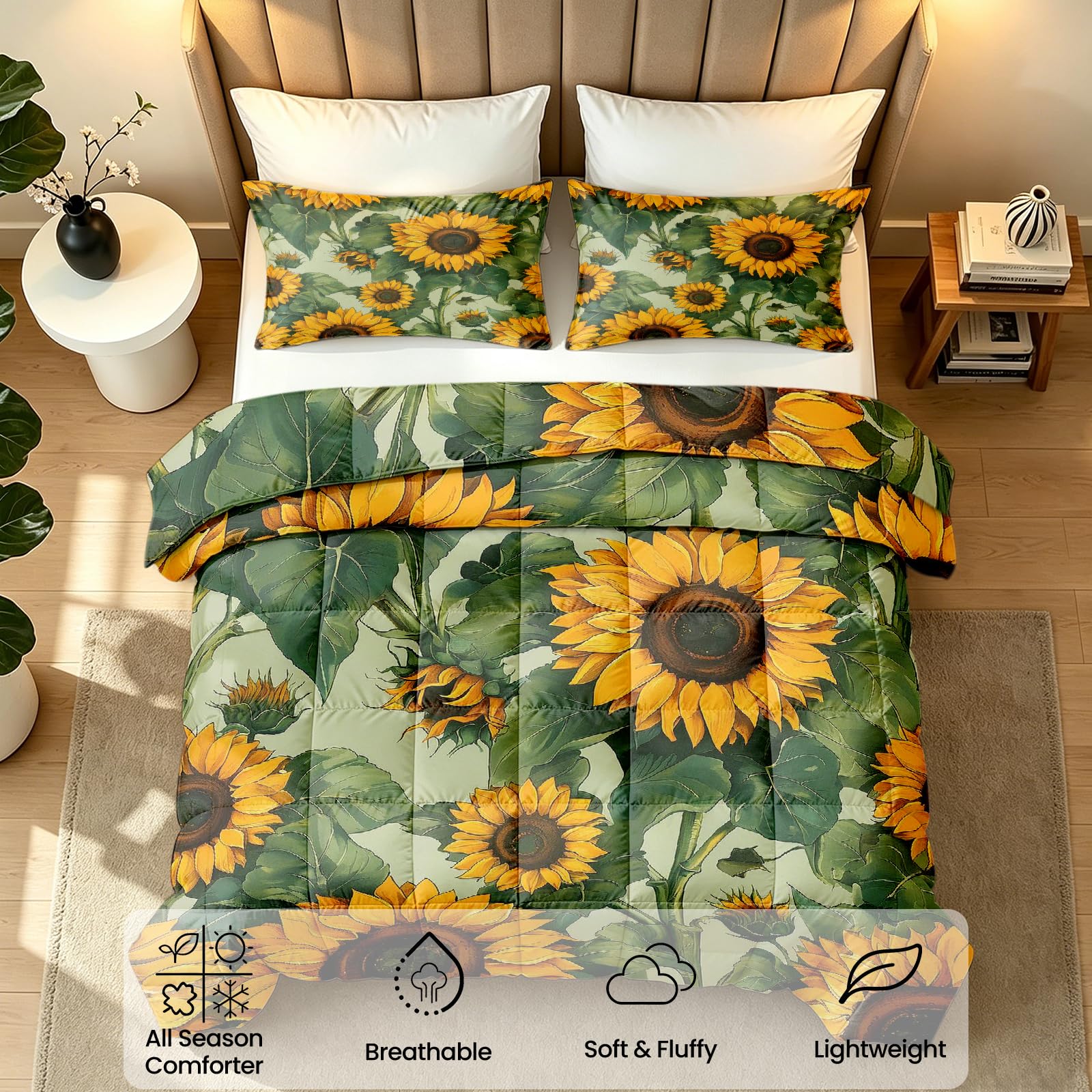 Generisch Daunendecke 155x220 4 Jahreszeiten Sonnenblumen 3D Wende