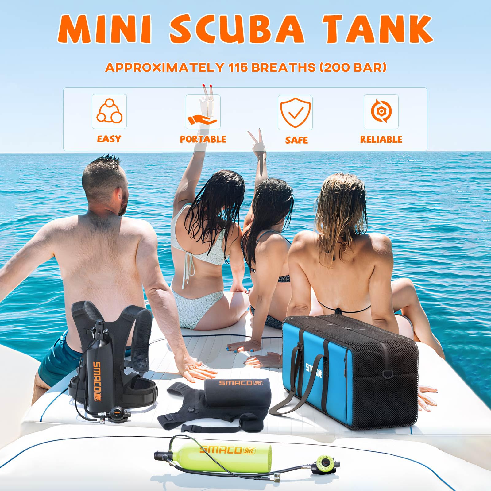 SMACO Bouteille de Plongée 2L pour Plongée en Eau Peu Profonde, Mini Cylindre de Plongée Fournir de Soutien Respiratoire pour Loisirs sous-Marins/Pratique de la Plongée