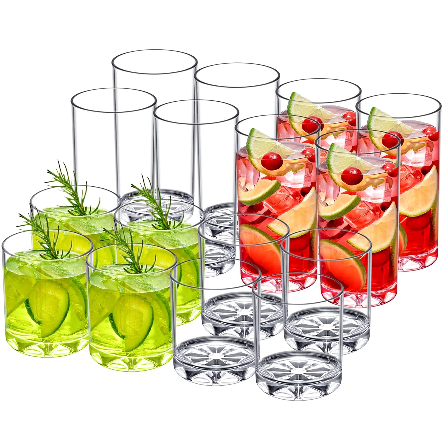 Amazing Abby - Liberty - 12-Ounce and 16-Ounce Plastic Tumblers Set of 16 Plastic Drinking Glasses All-Clear Reusable