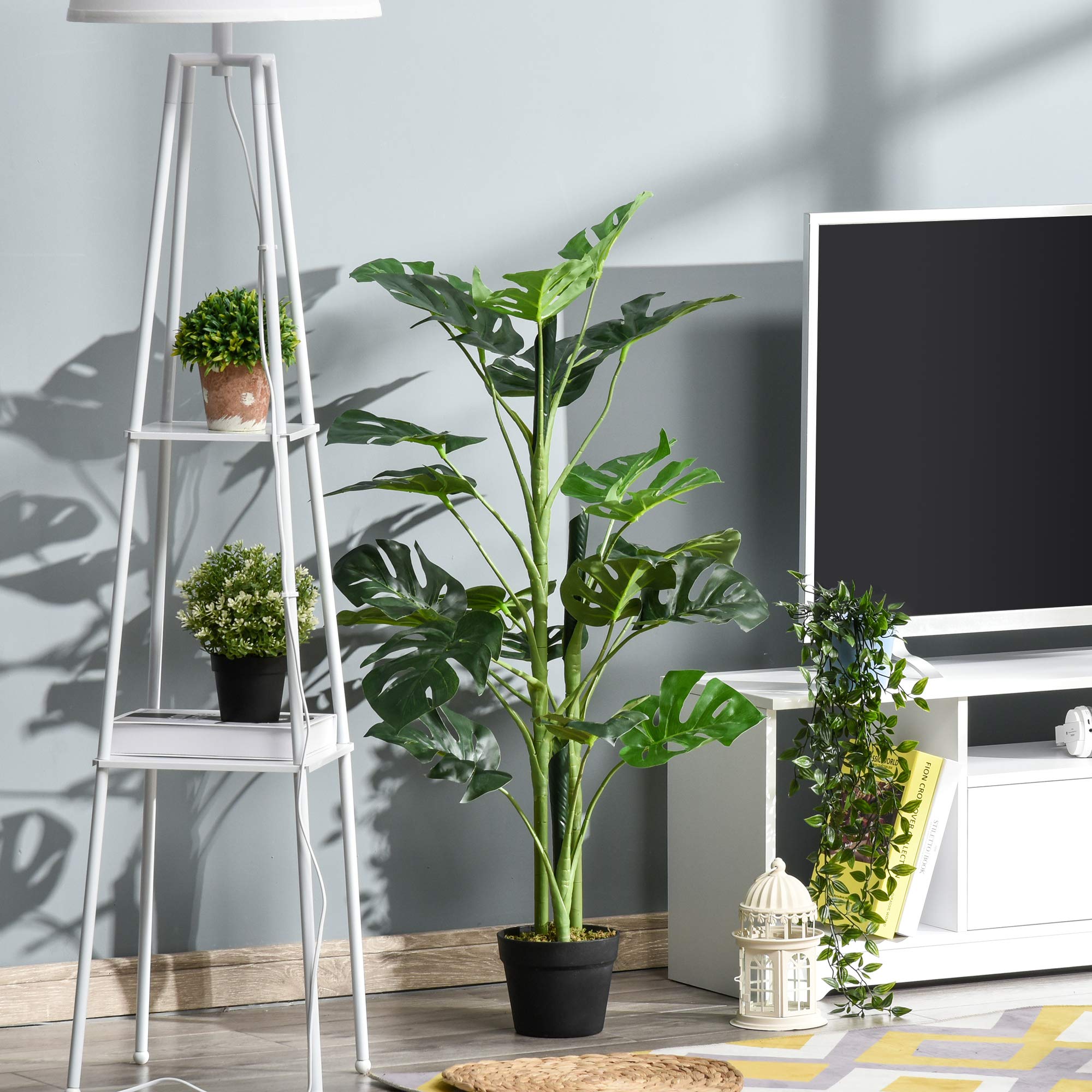 Outsunny Plante Artificielle Modèle Monstera 21 Feuilles Ø16 x 100H cm