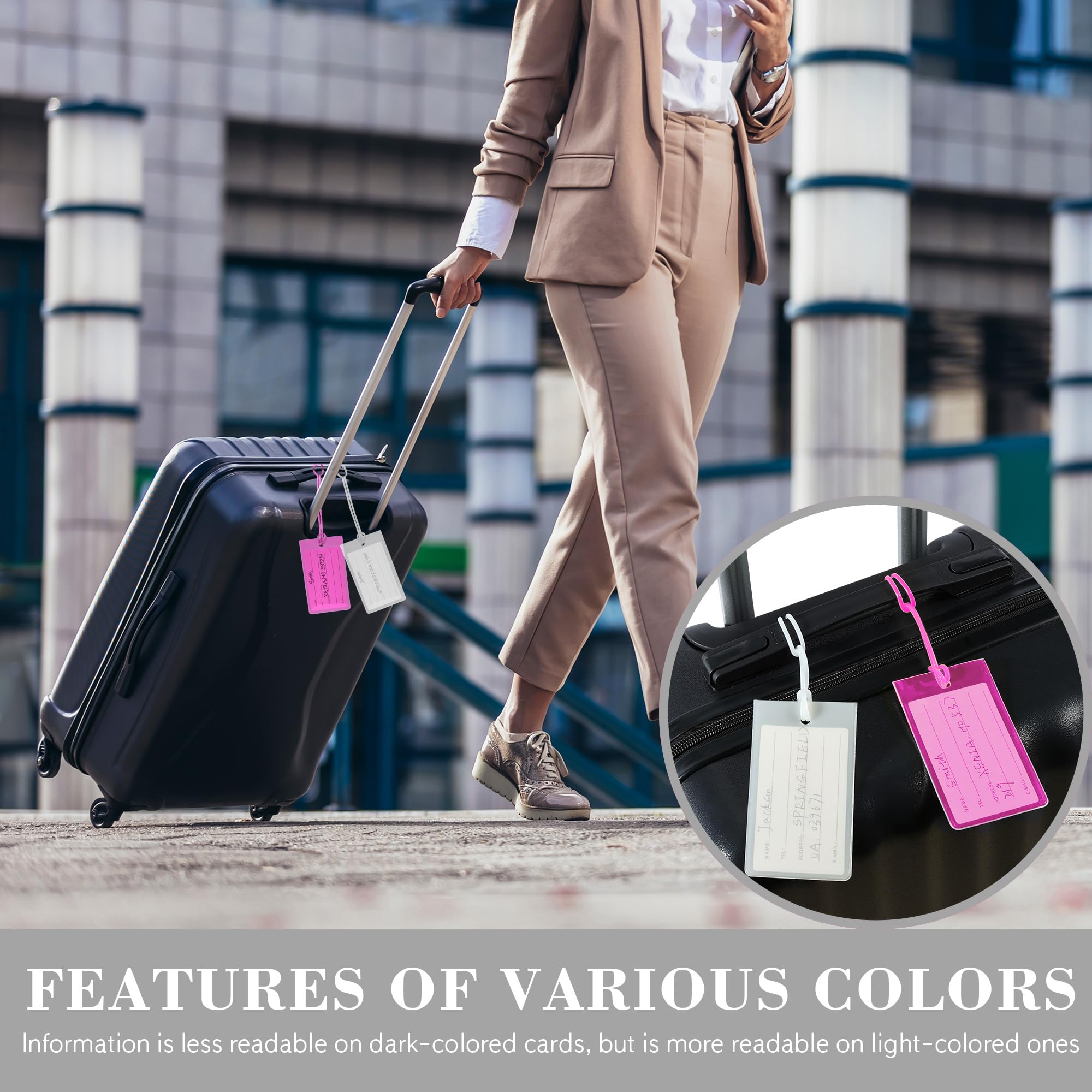 Confezione da 10 etichette per bagagli per valigie, accessori da viaggio in aereo, bianco, 4.2 x 2.5 inches | Un must per le vacanze internazionali, targhette con nome per accessori per casa e ufficio e idee regalo di viaggio