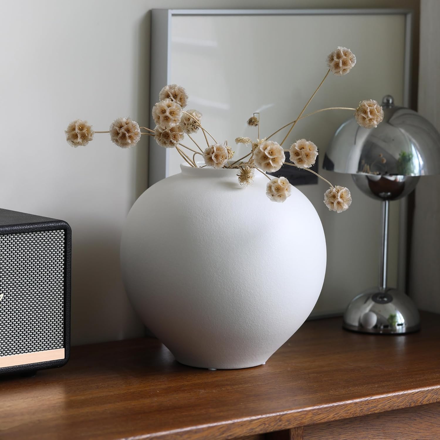 Extra Large White Ceramic Flower vase, Decorative Jar Oversize Modern Centerpiece Table Decorations,Round Shape Rustic Ceramic vases for Home Decor Dining Room (White, 9.4 * 9.4 * 9.1inch) - Image 4