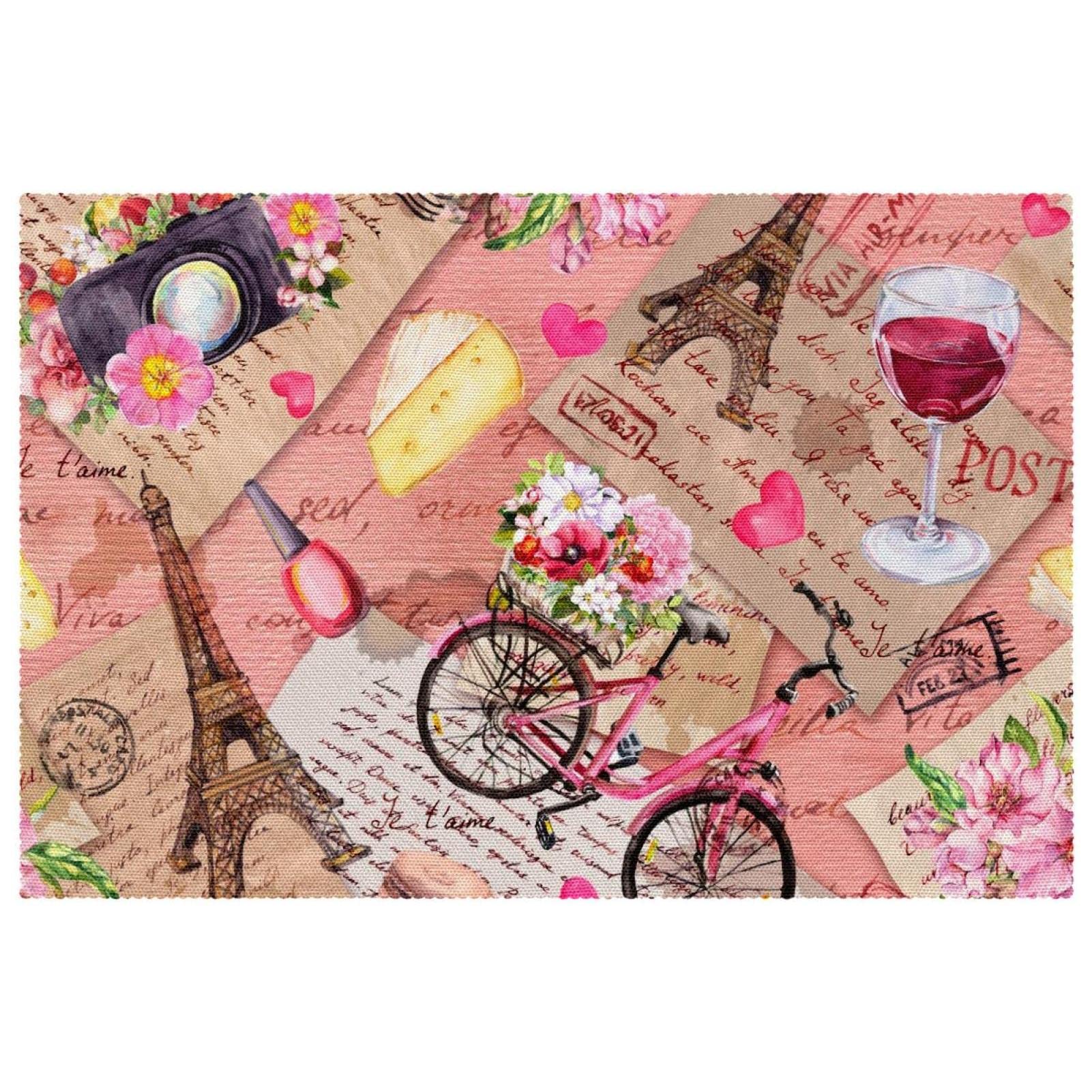 Sets de table en papier vieilli Tour Eiffel et Vin | Lot de 6 format 30,5x45,7 cm