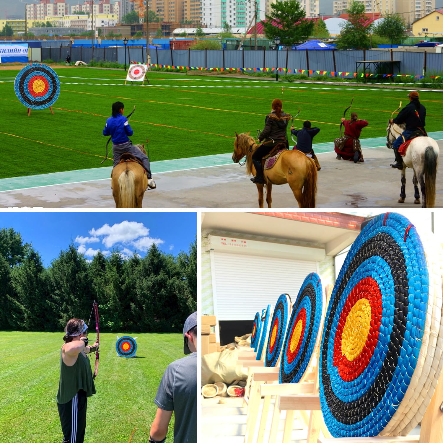 Cible de tir à l'arc à 3 Couches en Paille Faite à la Main pour Arc incurvé, Arc Composite ou Arc Long, Objectif Traditionnel de flèche pour Enfants, Jeunes, Adultes et tir à l'arc
