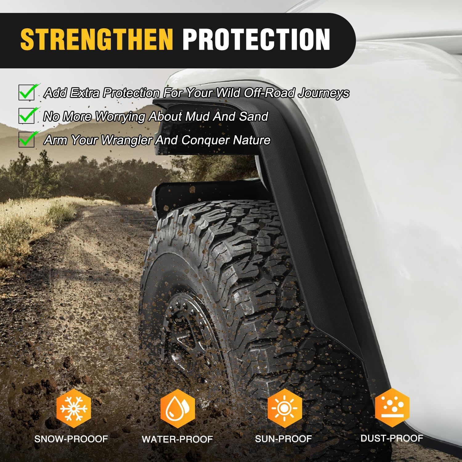 Nilight Fender Flares Extensions Set Compatible with 2020 2021 2022 2023 2024 2025 2026 Gladiator JT Mojave & Rubicon (Only for High Wheel Arches) Off-Road Widened Front Rear Flat 4 PCS