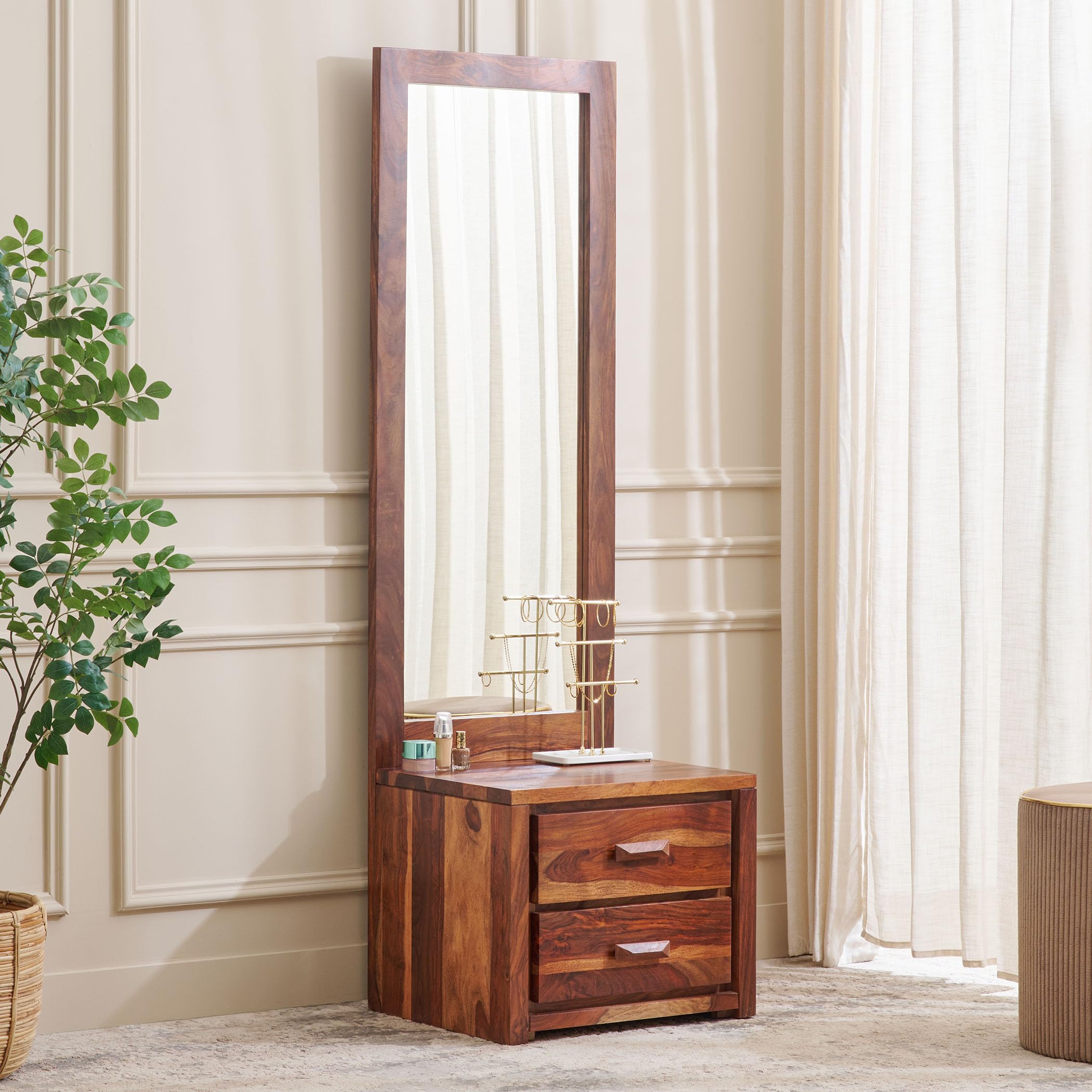 Home Centre Adana Grand Sheesham Wood Dresser Mirror with Drawers - Brown-image-14