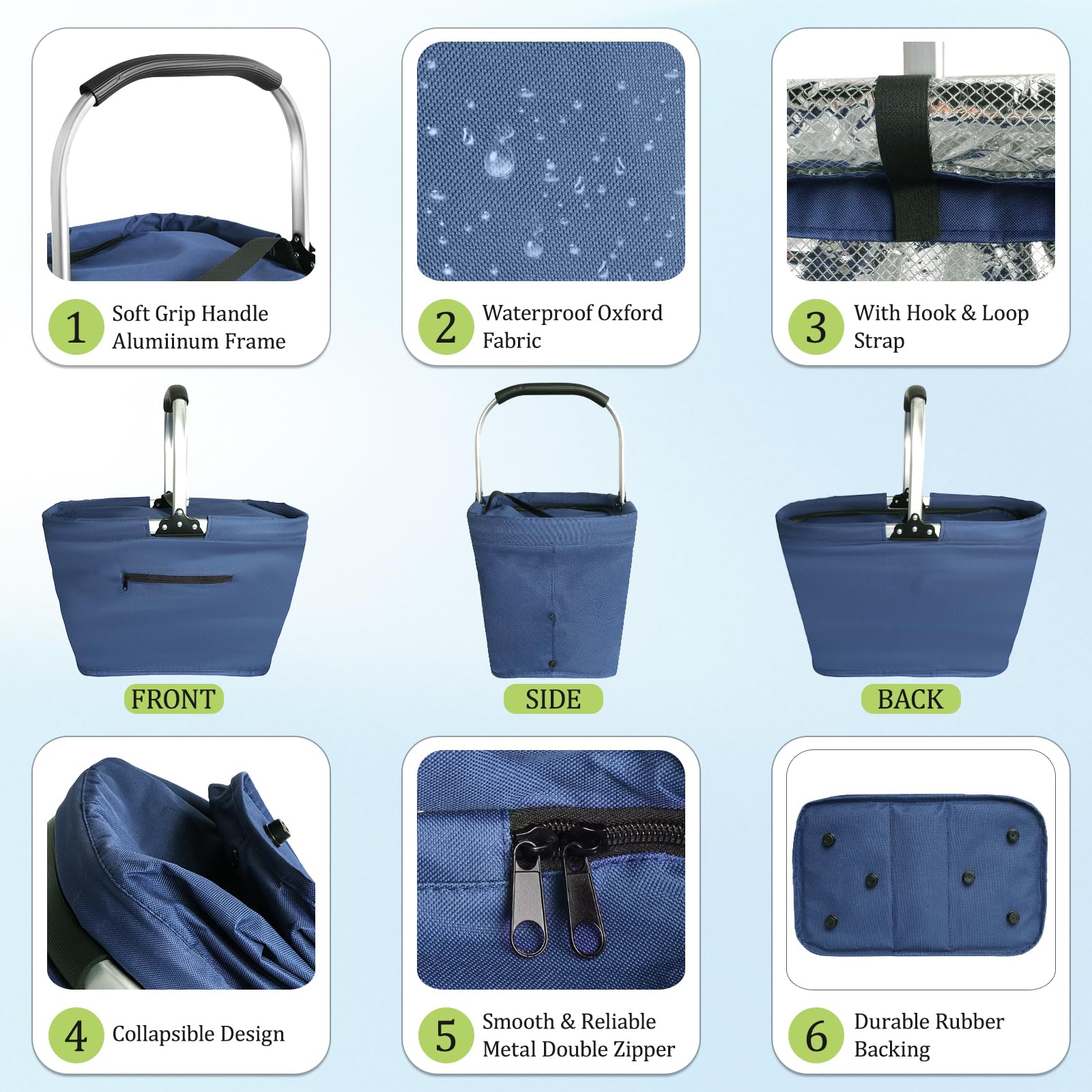 Sac Pique Nique Isotherme Pliable, Sac Isotherme 35 L, Grand Panier Isotherme avec poignée Aluminium e Couvercle pour Camping, Voyages, Shopping, Activités de Plein Air