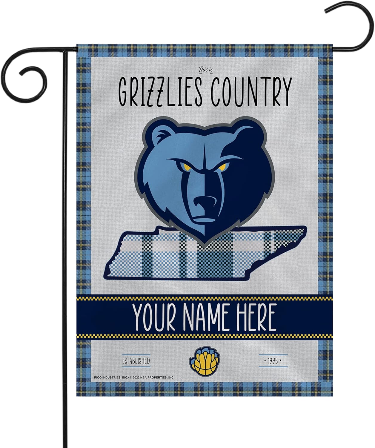 Rico Industries NBA Personalized Country - Plaid Design 13" x 18" Double Sided Garden Flag