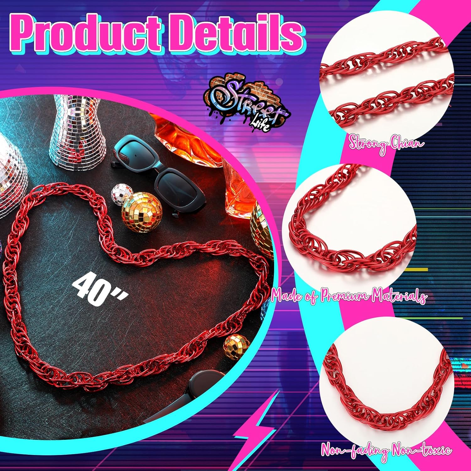 Quelay 40" Heavy Rope Chain Hip Hop Rapper Chain 80s 90s Costume Rapper Accessory Chunky Big Necklace for Men and Women - Image 2