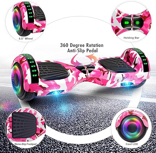 Miniatura 4 de Hoverboard de 6.5" de dos ruedas con asiento de autoequilibrio, scooter eléctrico con ruedas de luz LED Flash