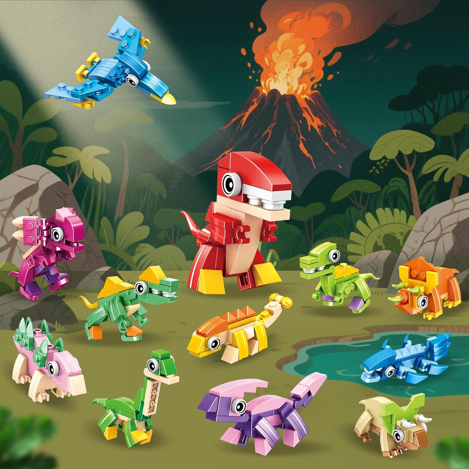 ZIYOSTAR 12 Packs 36 Kinds of Dinosaurs Building Blocks Toy, DIY Dinosaurs Animals Building Blocks Sets for Classroom Prizes,Birthday Party Favors for KidsIdeas for Boys and Girls Ages 6-12