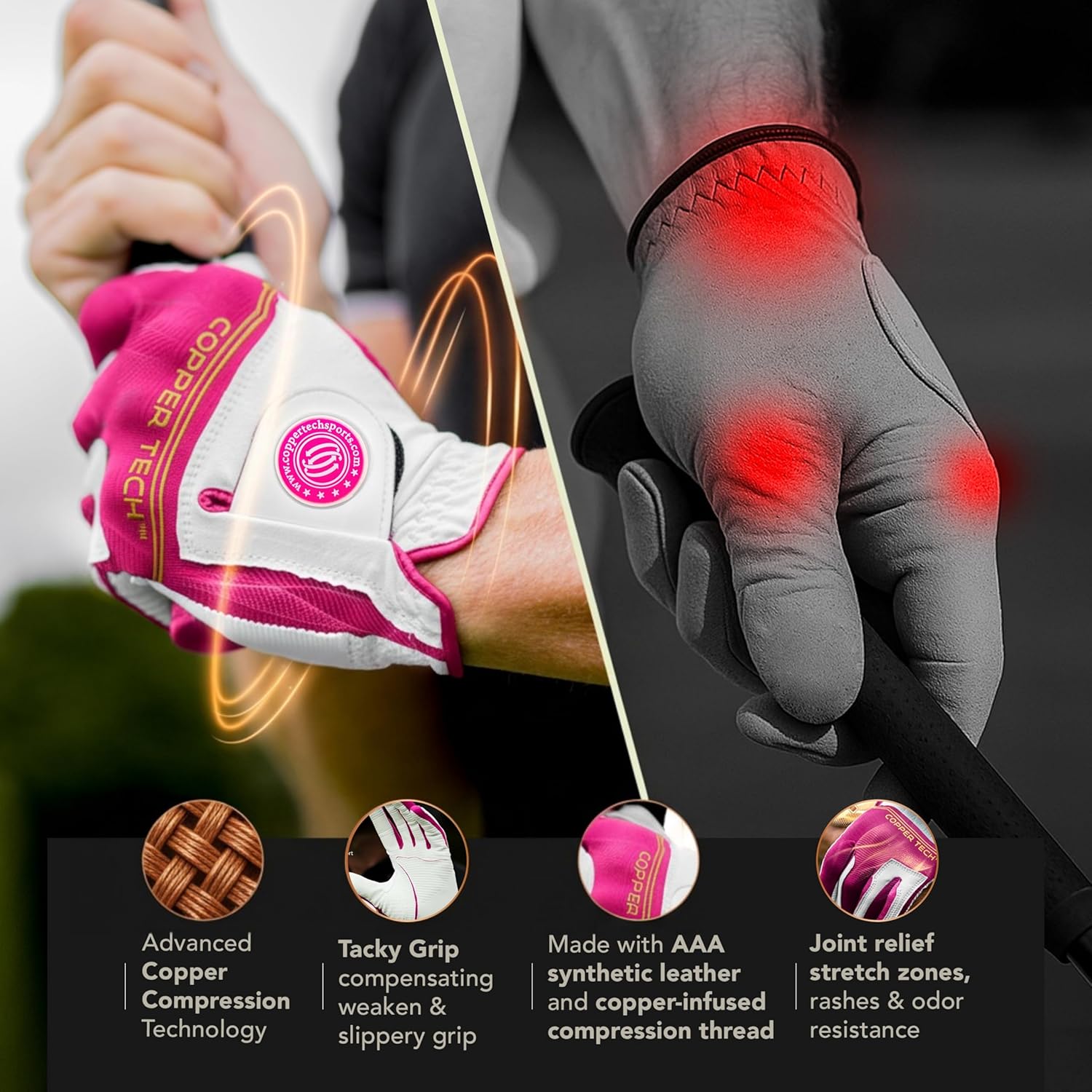 Copper Tech Ladies Golf Gloves Women Right Handed Golfer or Left Handed Golfer 2 Pack | Copper Compression Joint Support with Flexible & Comfortable Fit - Image 5