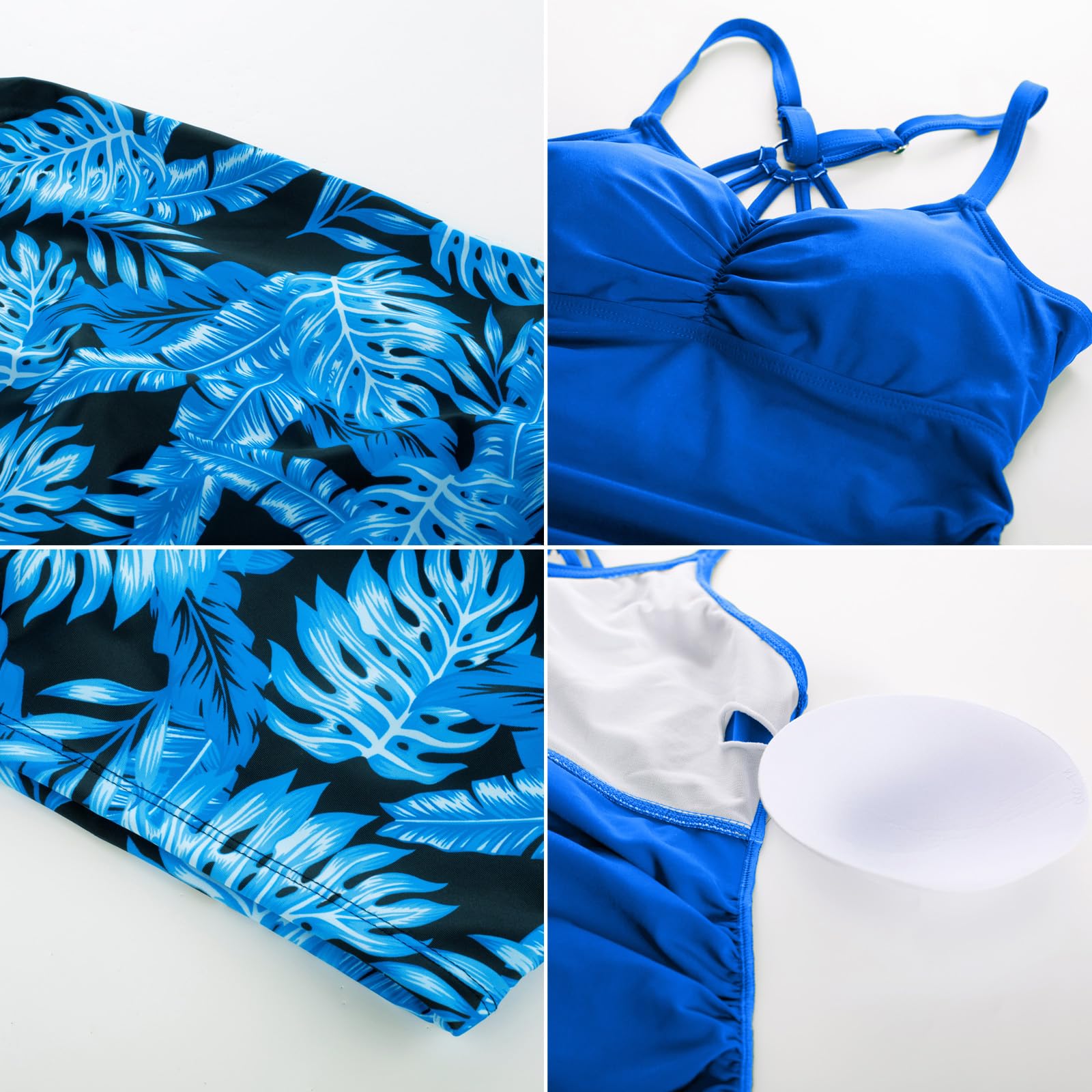Maacie Maillot De Bain Deux Pièces De Maternité Maillot De Bain Dos Nu Plissé Bleu et Feuilles XL