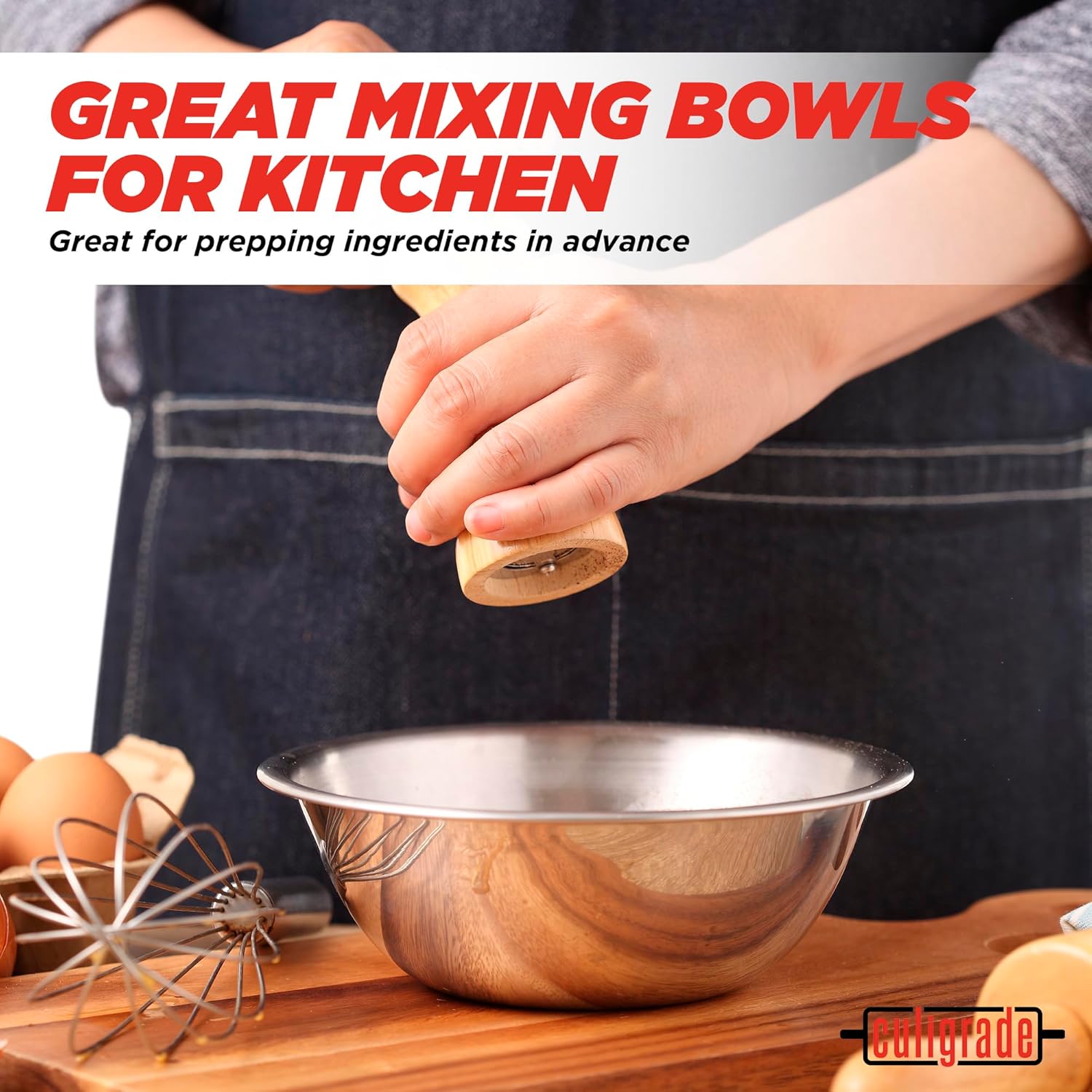 Culigrade Stainless Steel Mixing Bowls Set – 6-Piece Nesting Metal Mixing Bowls (0.75–8 Qt) – Durable, Rust-Resistant, Easy to Clean – for Baking, Cooking, Meal Prep & Serving