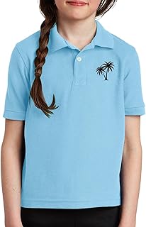 Uniformes para niñas, polo, manga corta, para el verano, traje escolar, informal, bordado tropical, cuello de botón, ropa casual, ajuste holgado, cómodo y transpirable, azul claro, 11-12 años