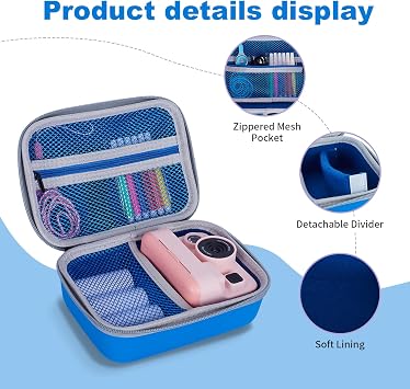 Kids Camera Instant Print Case,for TIATUA/ASTGMI/Himont-Blue | for GREENKINDER/CalineGam/Gofunly/Hangrui Most Kids Camera|Portable Hard Storage Case|Multi Mesh Pockets|Spacious|Kids Gift
