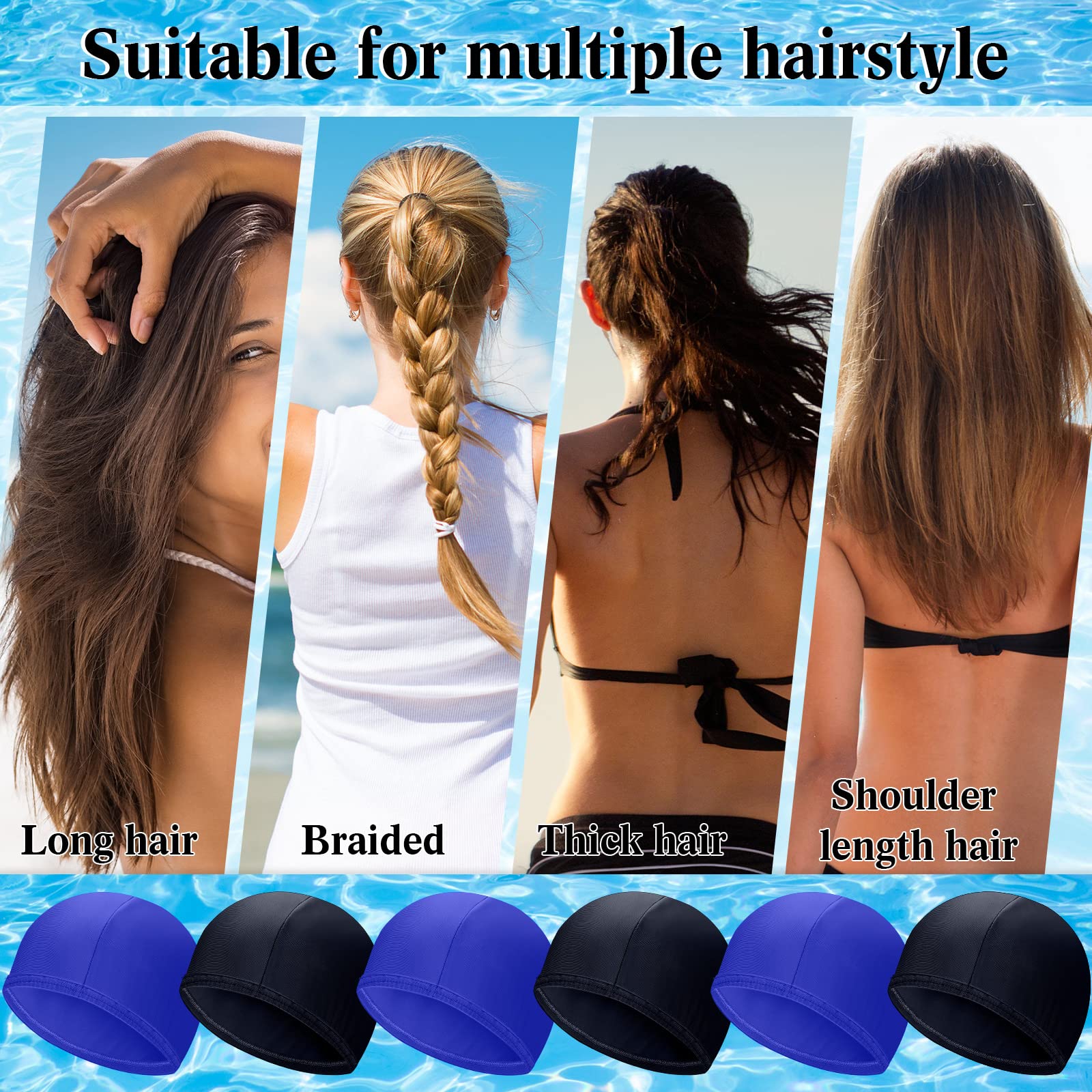 24 Pcs Swim Caps For Women Comfortable Fabric Swimming Caps Elasticity Nylon Slip Pool Hat Unisex Hat For Long Short Hair Team Competition Club
