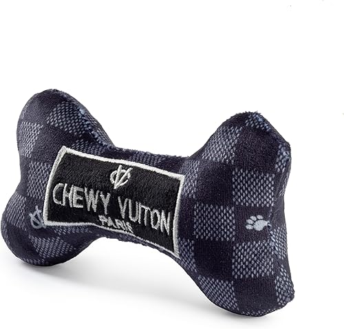 Miniatura 6 de Haute Diggity Dog Black Checker Chewy Vuiton Bone, juguetes de peluche para perros con chirriador interactivo, estimulante enriquecimiento de