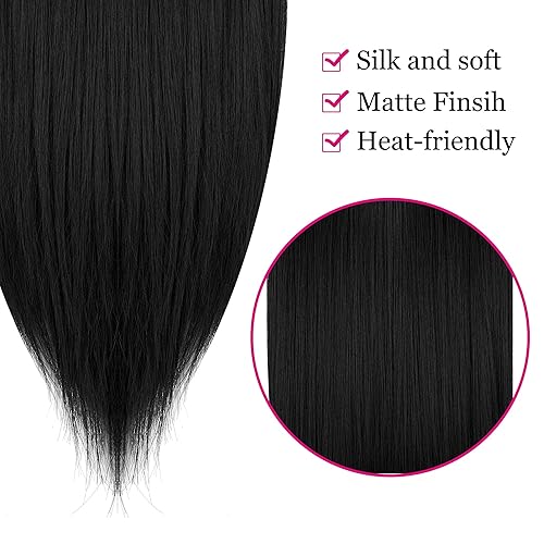 Miniatura 6 de Extensiones de cabello lacio, color marrón medio, sintético, extensiones largas de 22 pulgadas, 4.4 onzas, con diadema de alambre secreta para