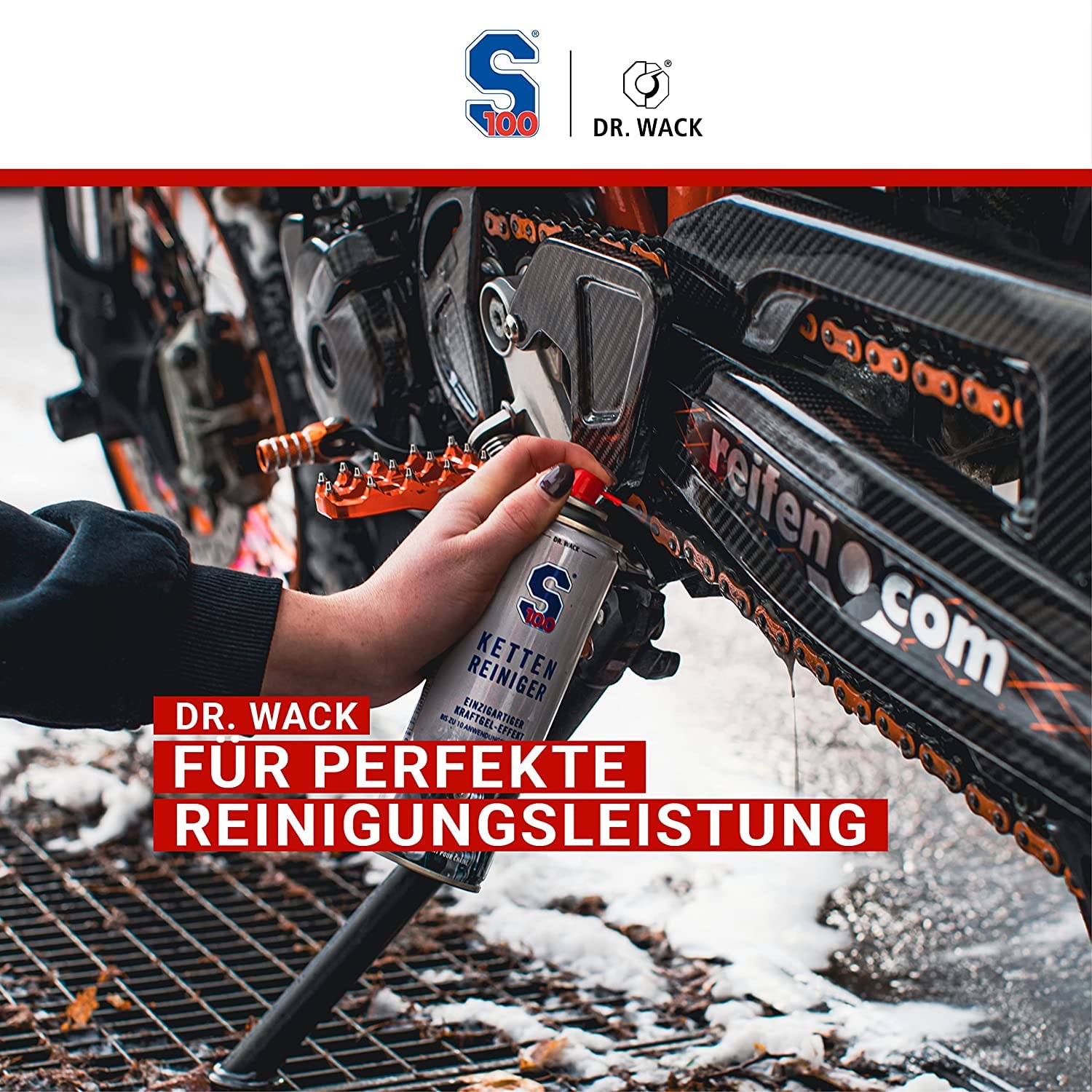 Motorrad Kette Reinigung & Pflege Bundle - Dr. Wack - S100 KettenreinigerI Motorrad-Kettenreiniger für O/X/Z-Ring + S100 High End Kettenspray 300 ml I Motorrad-Kettenöl+ 2x detailmate Mikrofasertuch