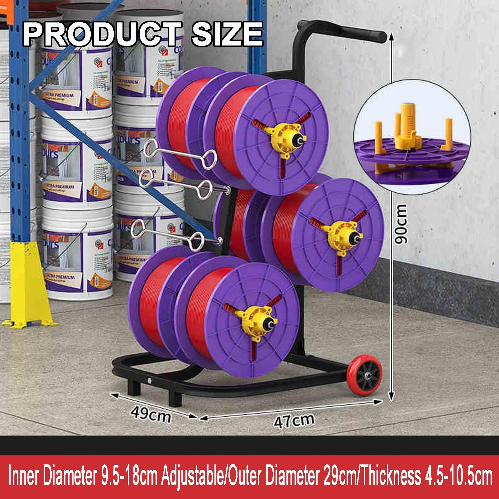 Wheeled Electrical Spool Holder Cable Dispenser Cart, Rolled Steel Wire/Cable Dispenser For Industrial Workplace Nylon Accessory Holder